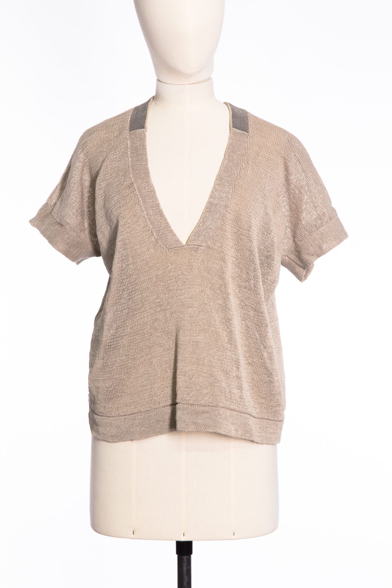 Brunello Cucinelli Cotton V-neck monili beads sweater