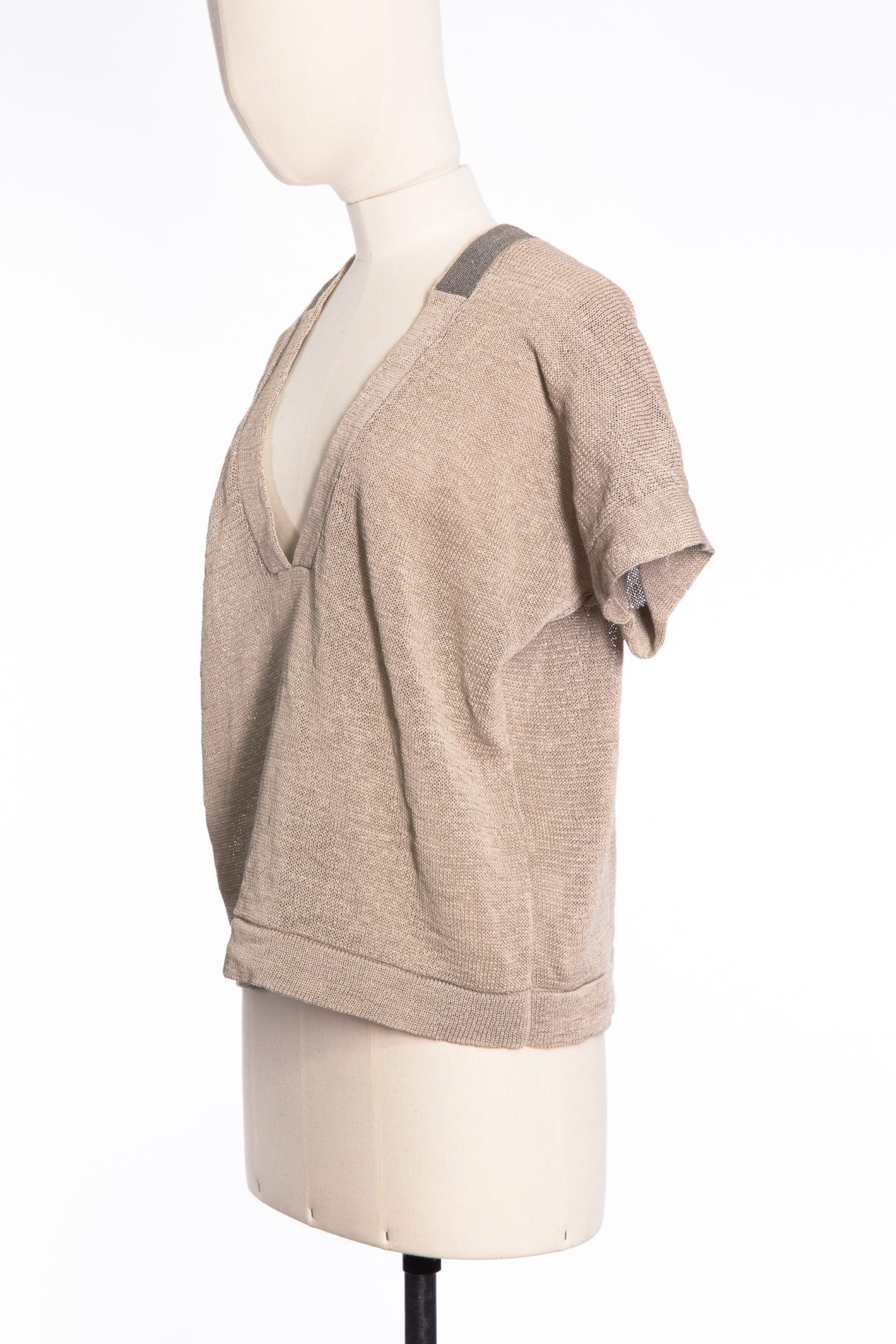 Brunello Cucinelli Cotton V-neck monili beads sweater