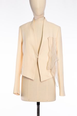 Brunello Cucinelli Cream wool crepe asymmetric hem cropped blazer