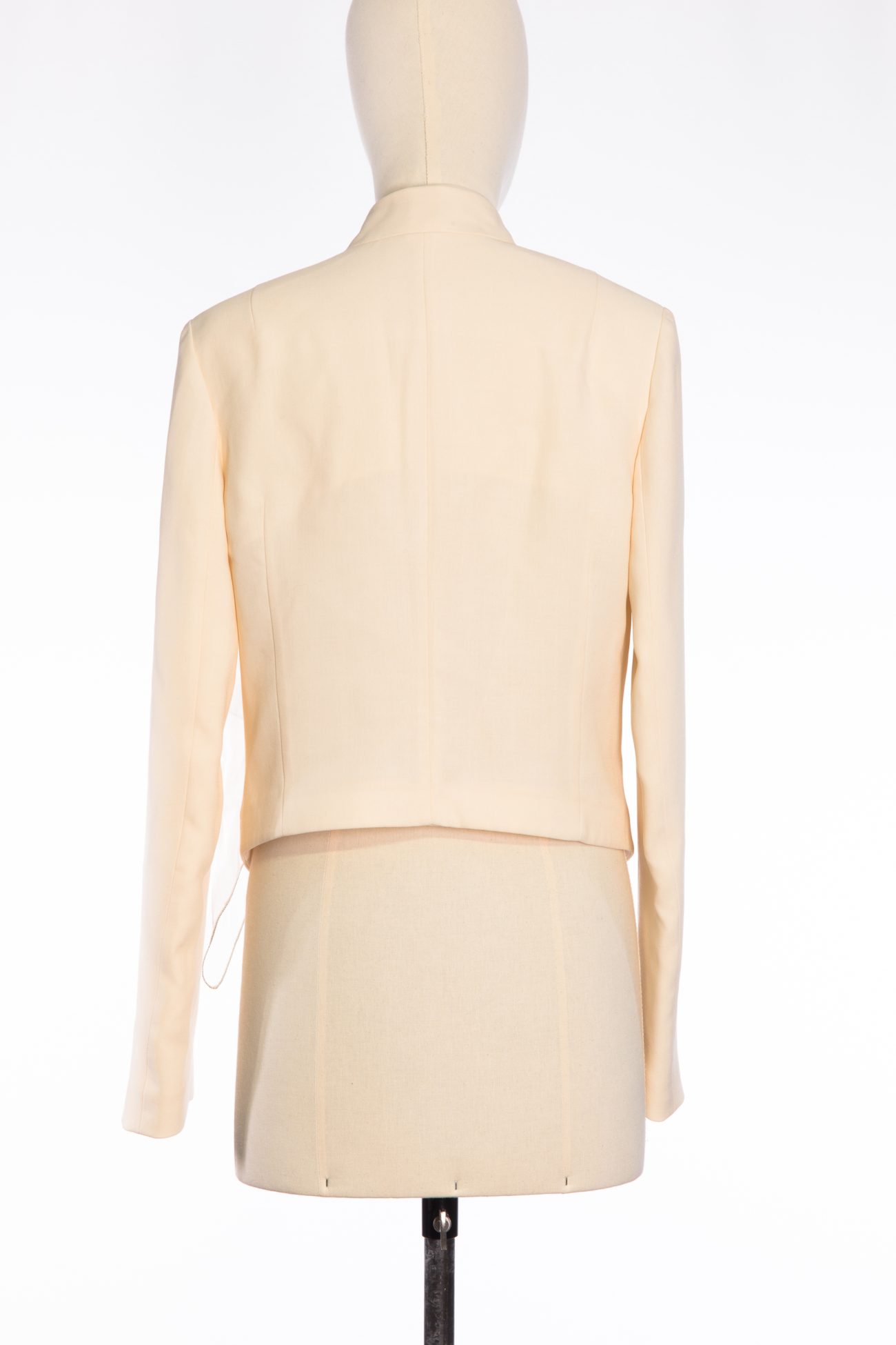 Brunello Cucinelli Cream wool crepe asymmetric hem cropped blazer