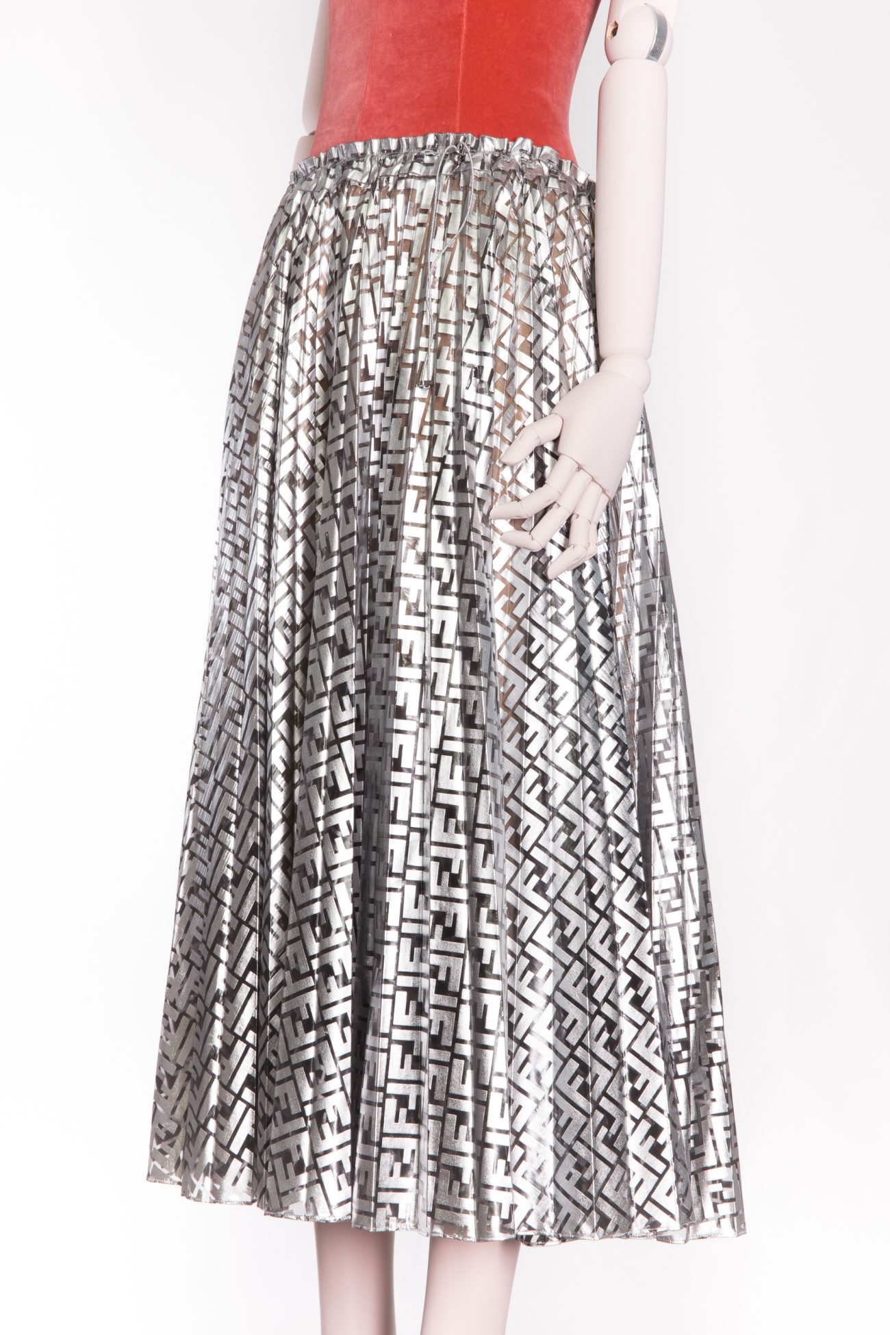 Fendi Pleated accents midi length silver skirt