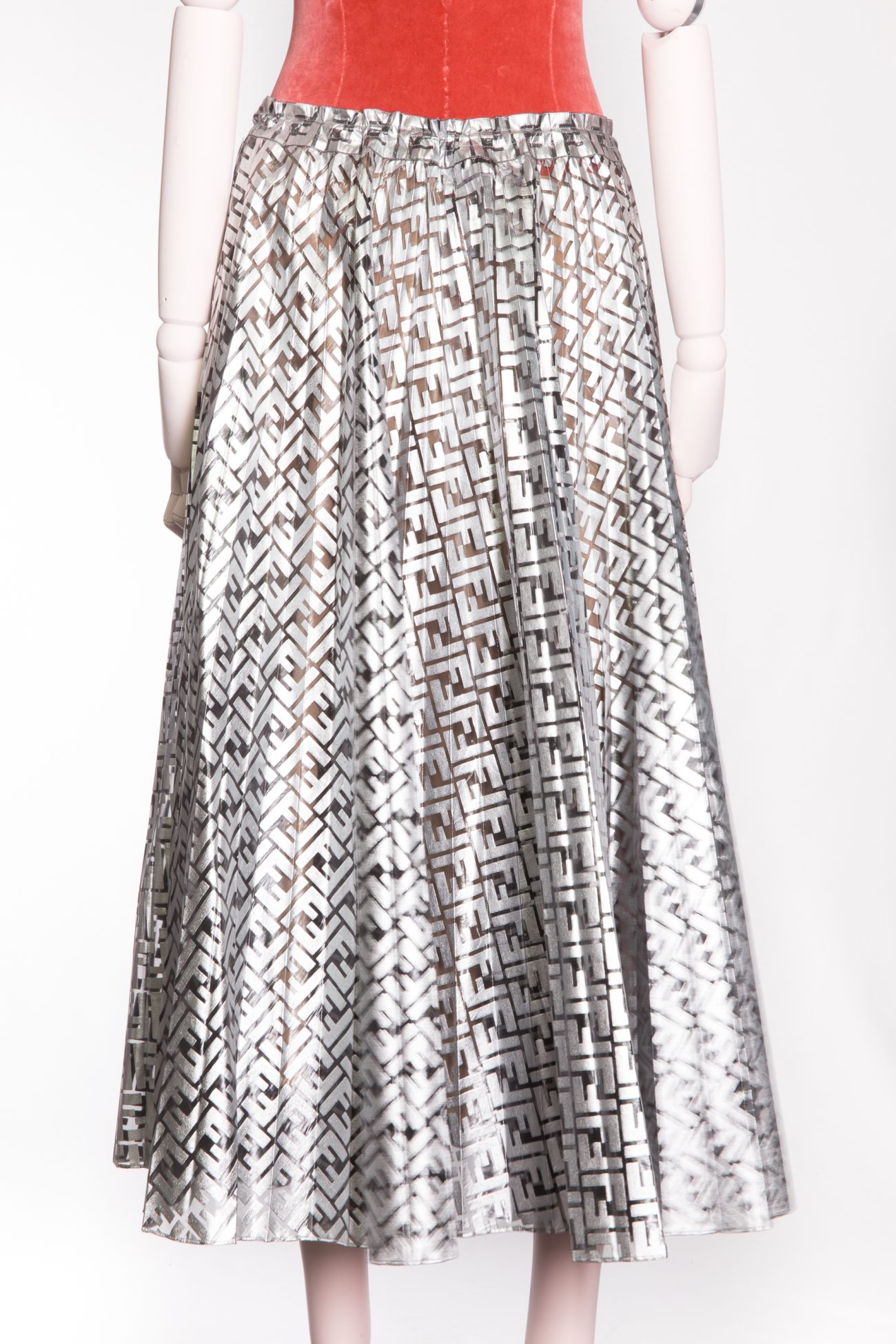 Fendi Pleated accents midi length silver skirt