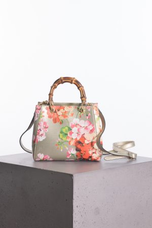 Gucci Multicolor printed blooms leather mini bamboo tote