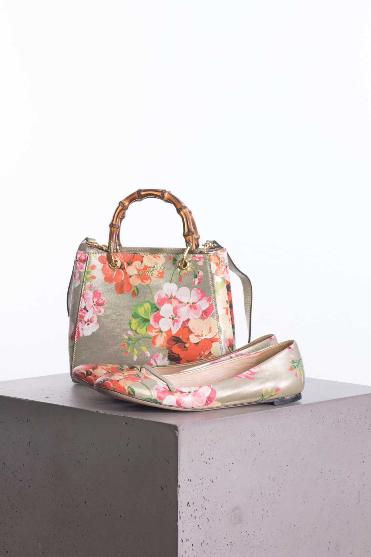 Gucci Multicolor printed blooms leather mini bamboo tote