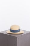Chanel Beige blue denim trim raffia straw Fedora