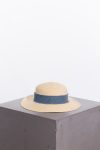 Chanel Beige blue denim trim raffia straw Fedora