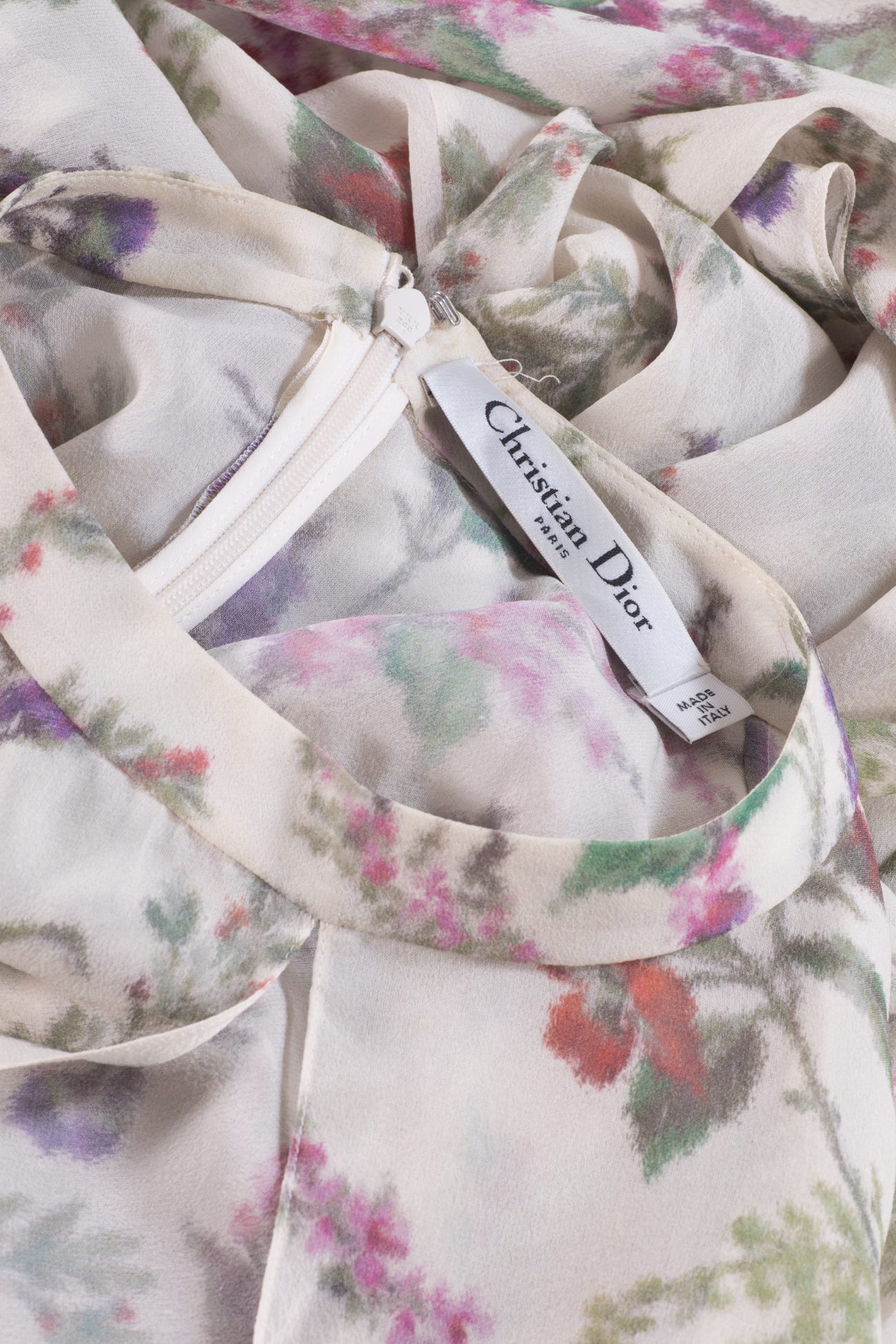 Christian Dior Floral print silk chiffon long sleeve dress