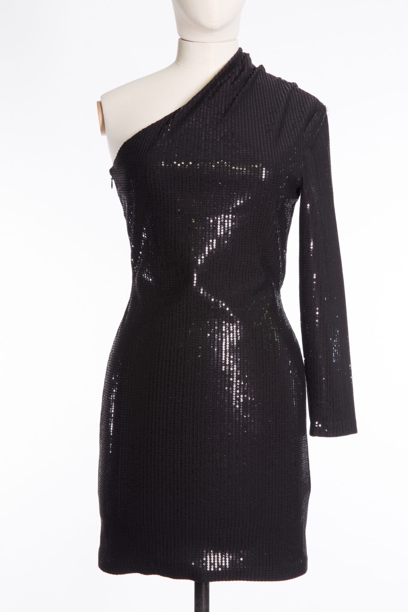 Solace London Zuri one-sleeve sequined jersey mini dress