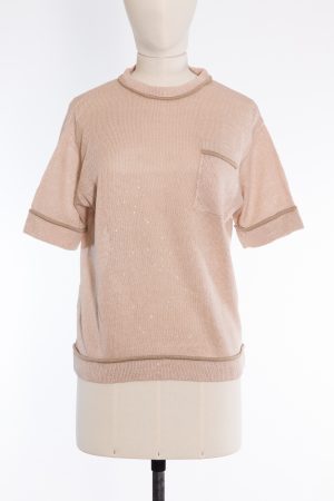 Brunello Cucinelli Linen round neck sweater with sequins