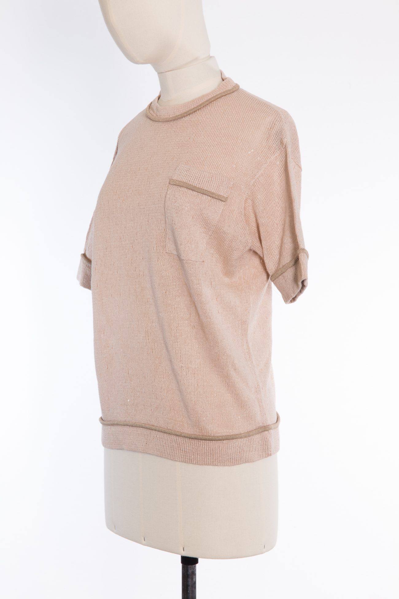 Brunello Cucinelli Linen round neck sweater with sequins