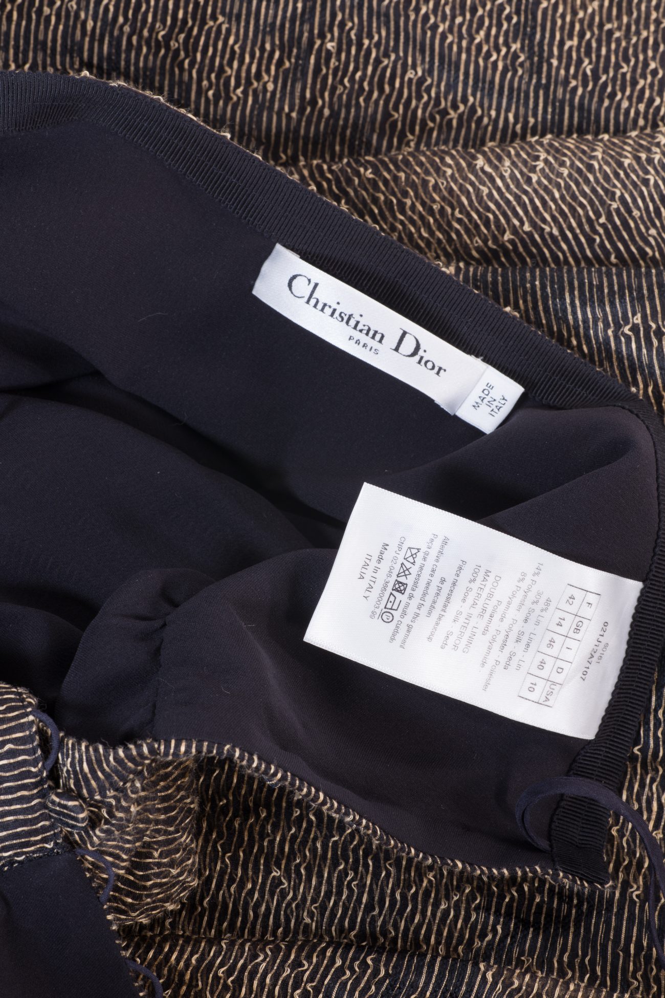 Christian Dior Linen silk gold black leaf pattern faille full skirt