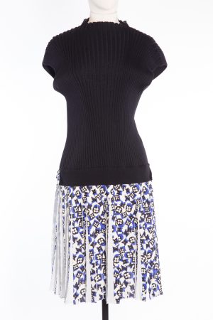 Louis Vuitton Black wool & print silk sleeveless dress