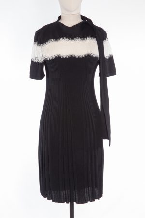 Valentino Lace-paneled ribbed wool mini dress