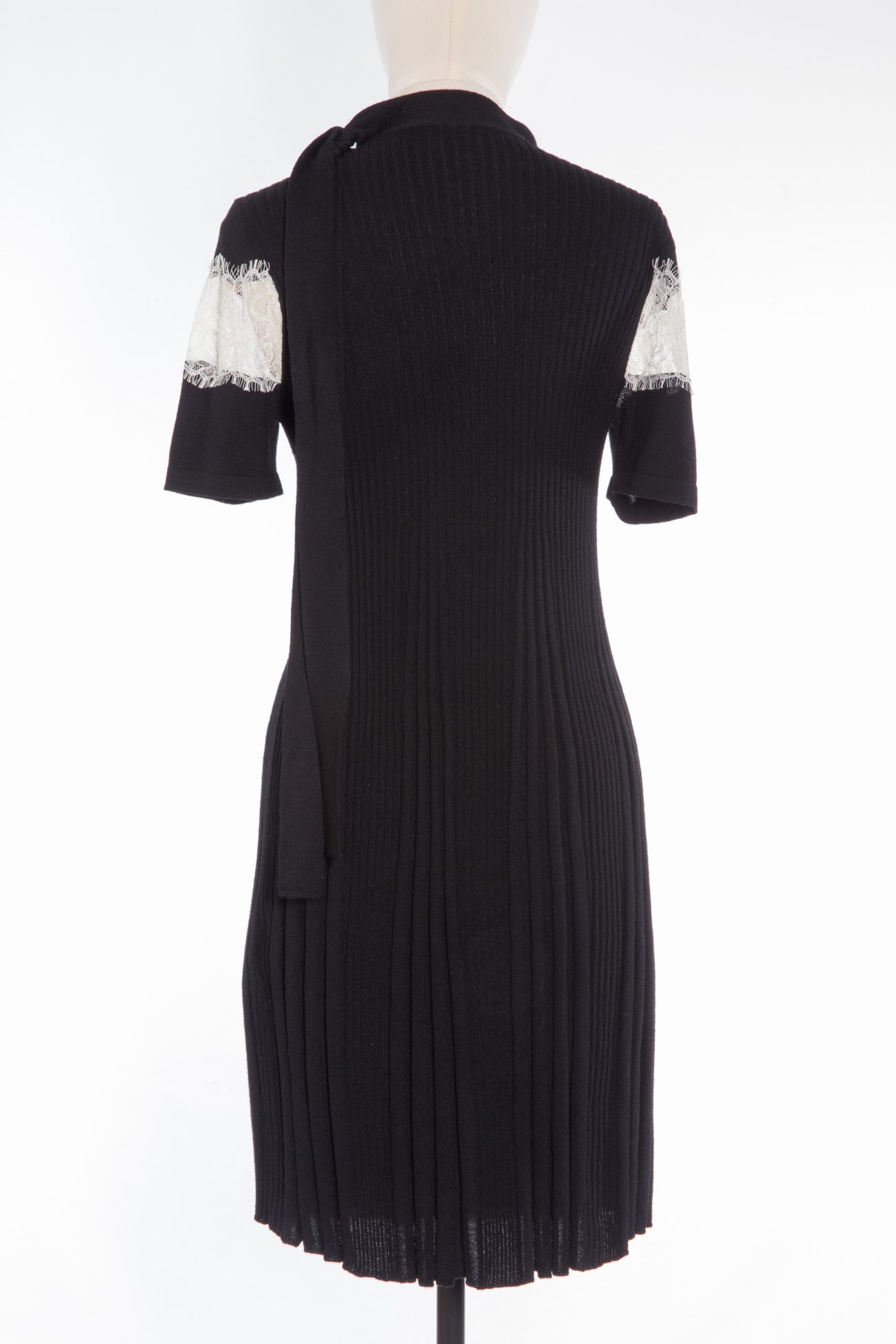 Valentino Lace-paneled ribbed wool mini dress
