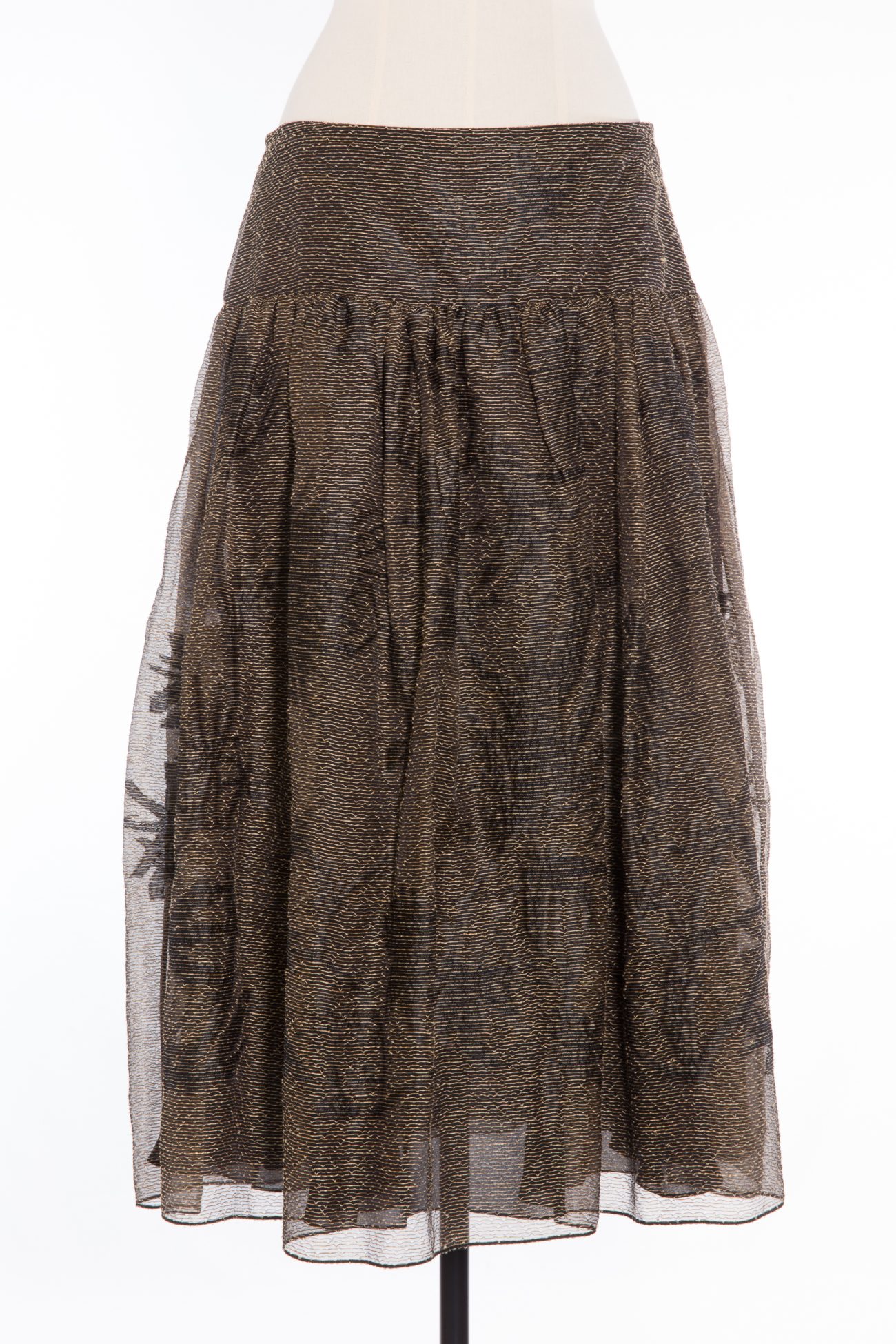Christian Dior Linen silk gold black leaf pattern faille full skirt