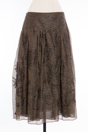Christian Dior Linen silk gold black leaf pattern faille full skirt