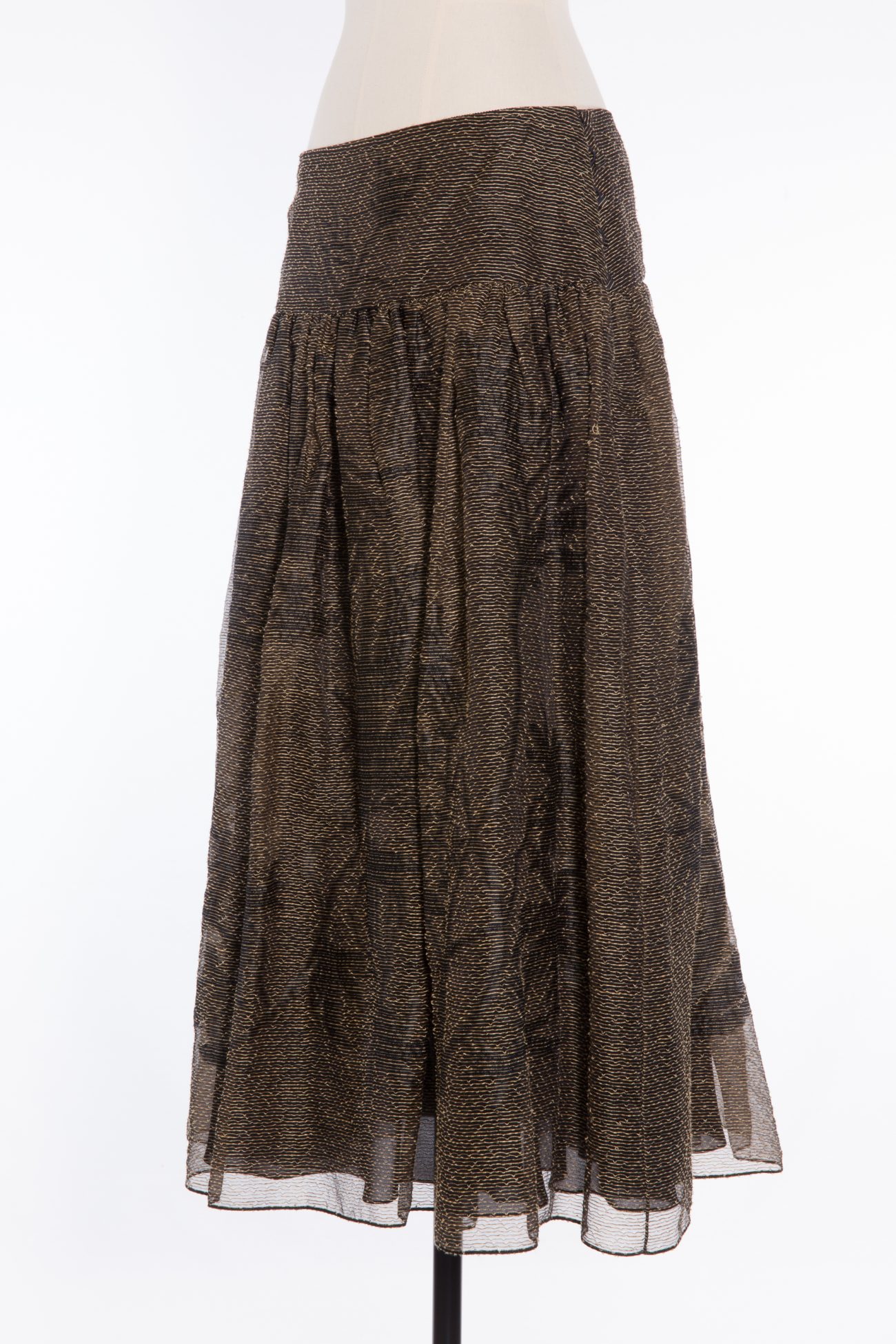 Christian Dior Linen silk gold black leaf pattern faille full skirt