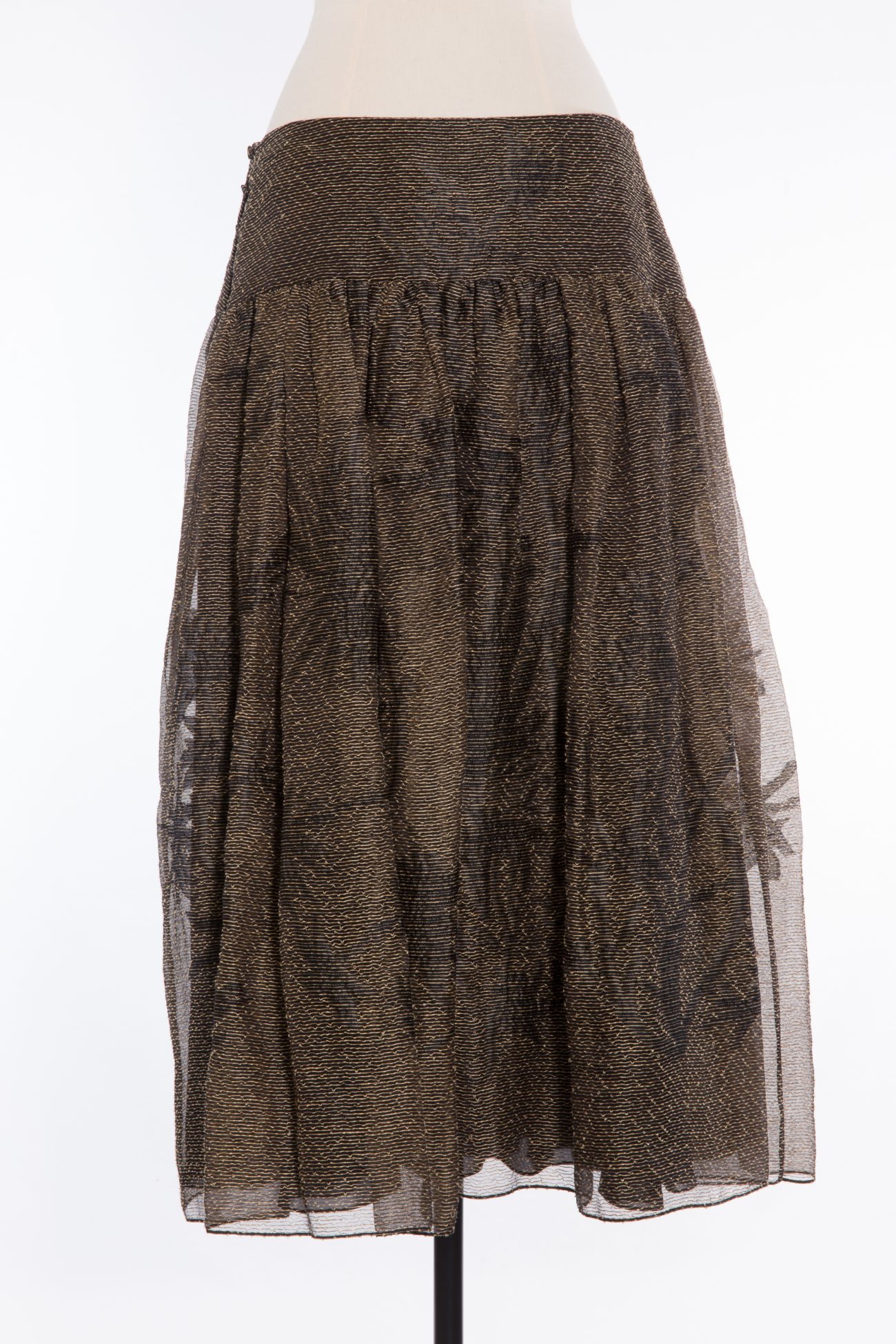 Christian Dior Linen silk gold black leaf pattern faille full skirt