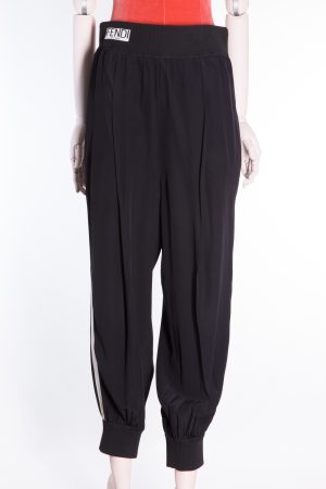 Fendi Black silk crepe stripe detail trousers