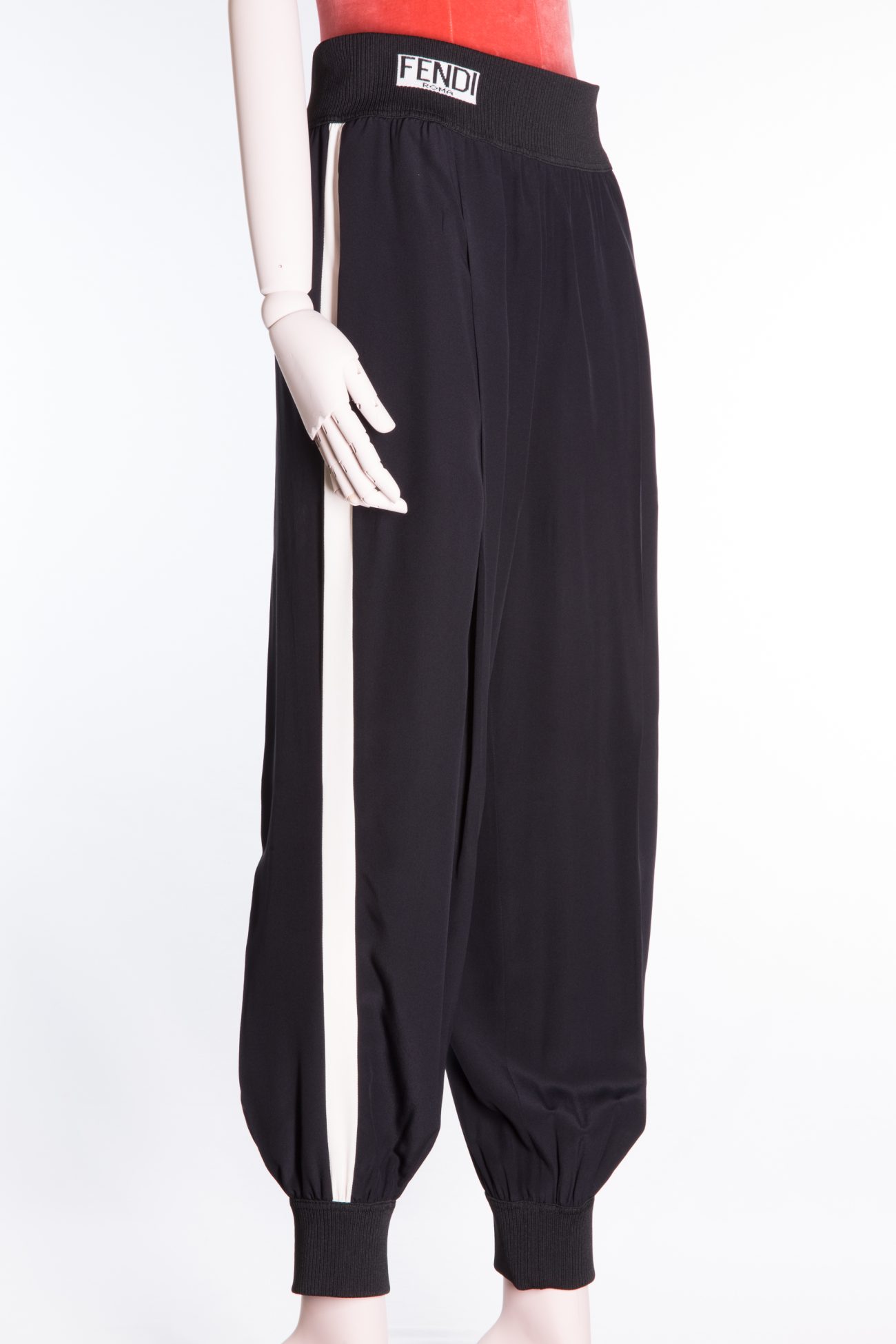 Fendi Black silk crepe stripe detail trousers