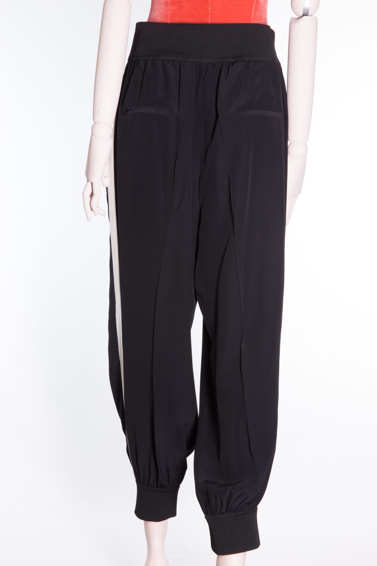 Fendi Black silk crepe stripe detail trousers