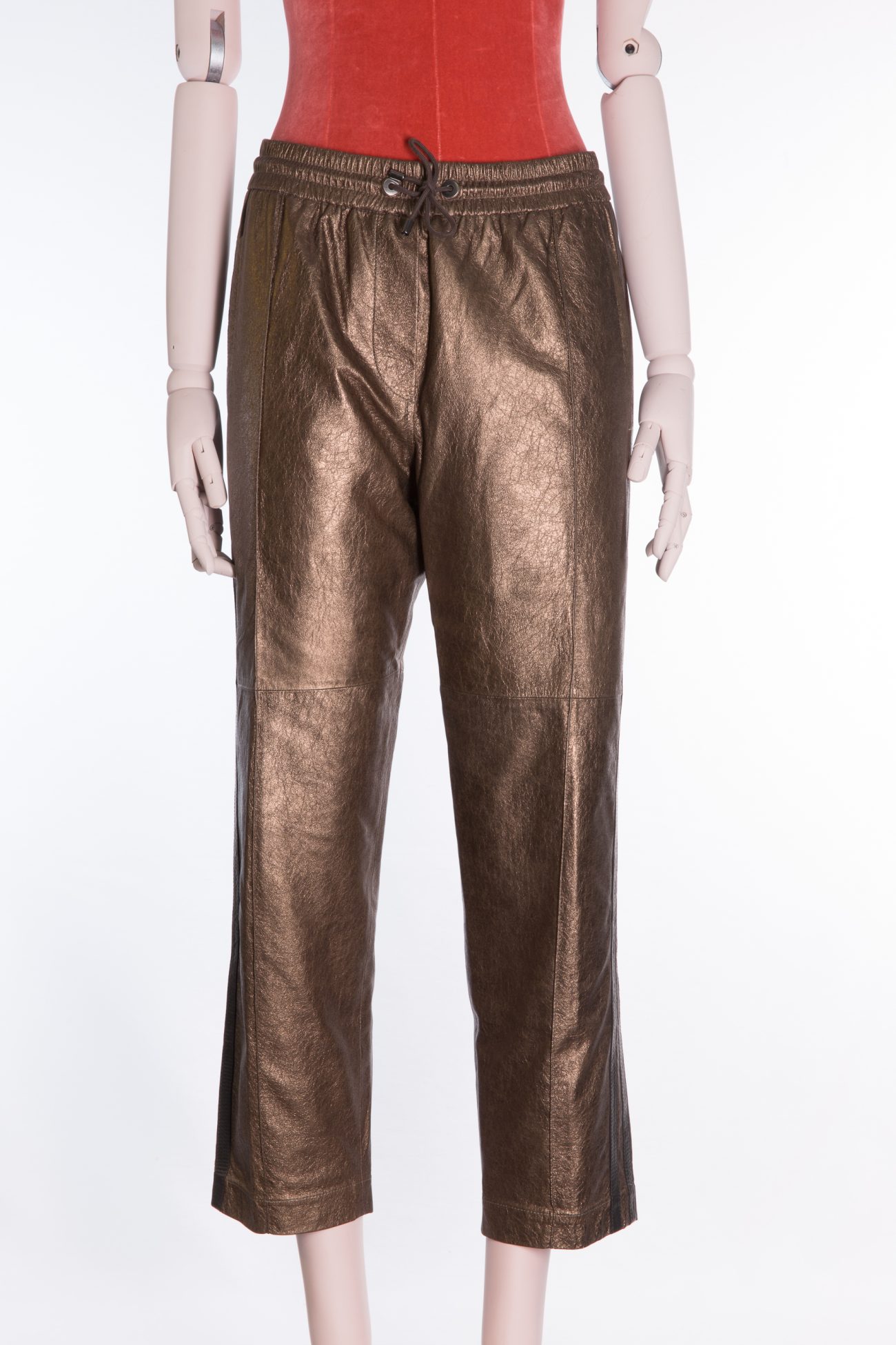 Brunello Cucinelli Cropped metallic straight-leg leather pants