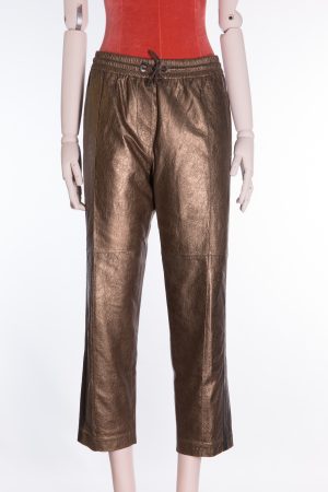 Brunello Cucinelli Cropped metallic straight-leg leather pants