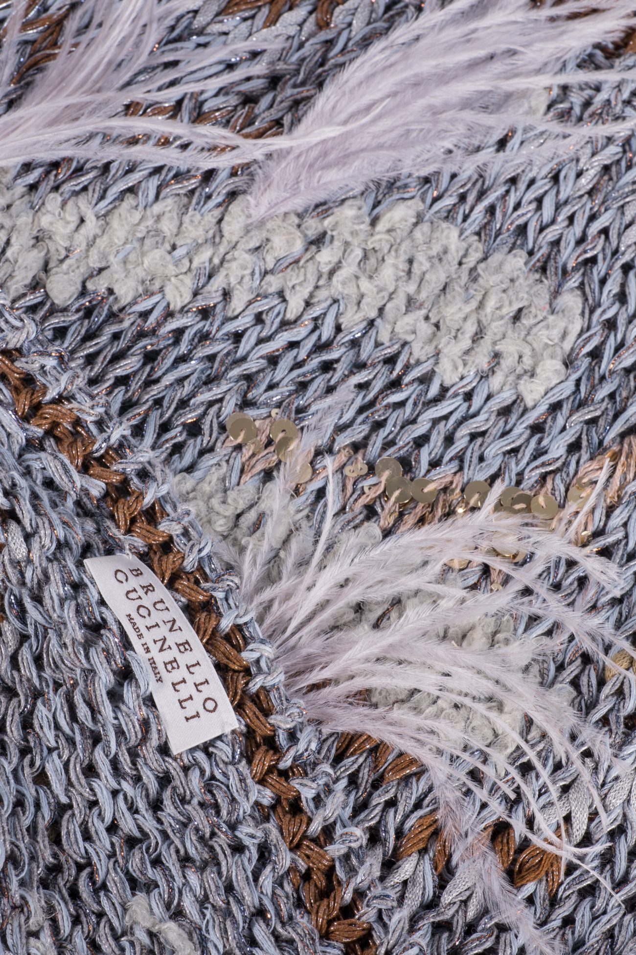 Brunello Cucinelli Feather and sequin-embellished metallic cotton-blend sweater