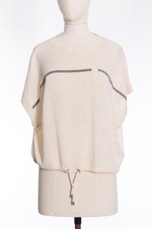Brunello Cucinelli Linen round neck sweater with sequins and Monili beads