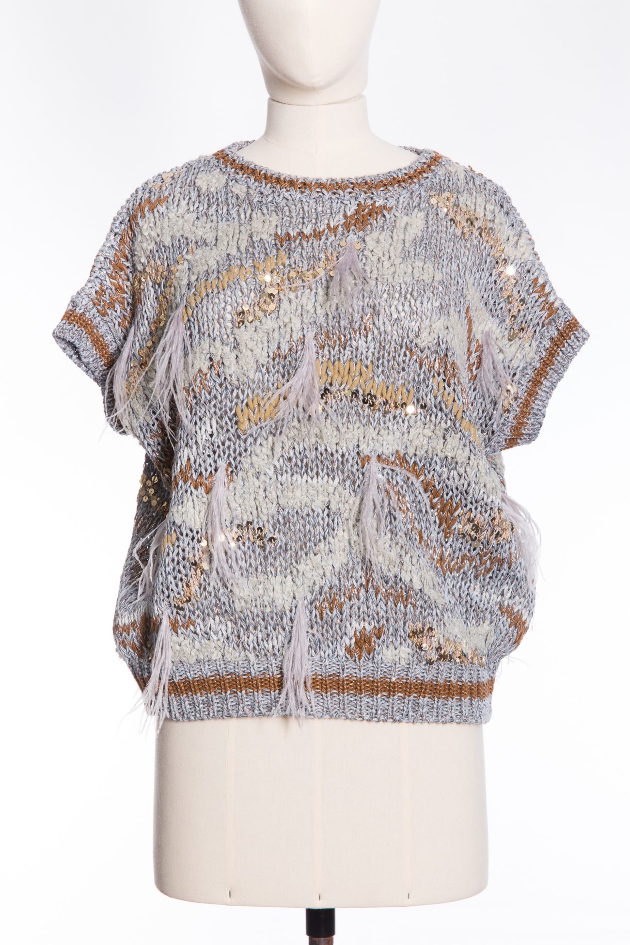 Brunello Cucinelli Feather and sequin-embellished metallic cotton-blend sweater