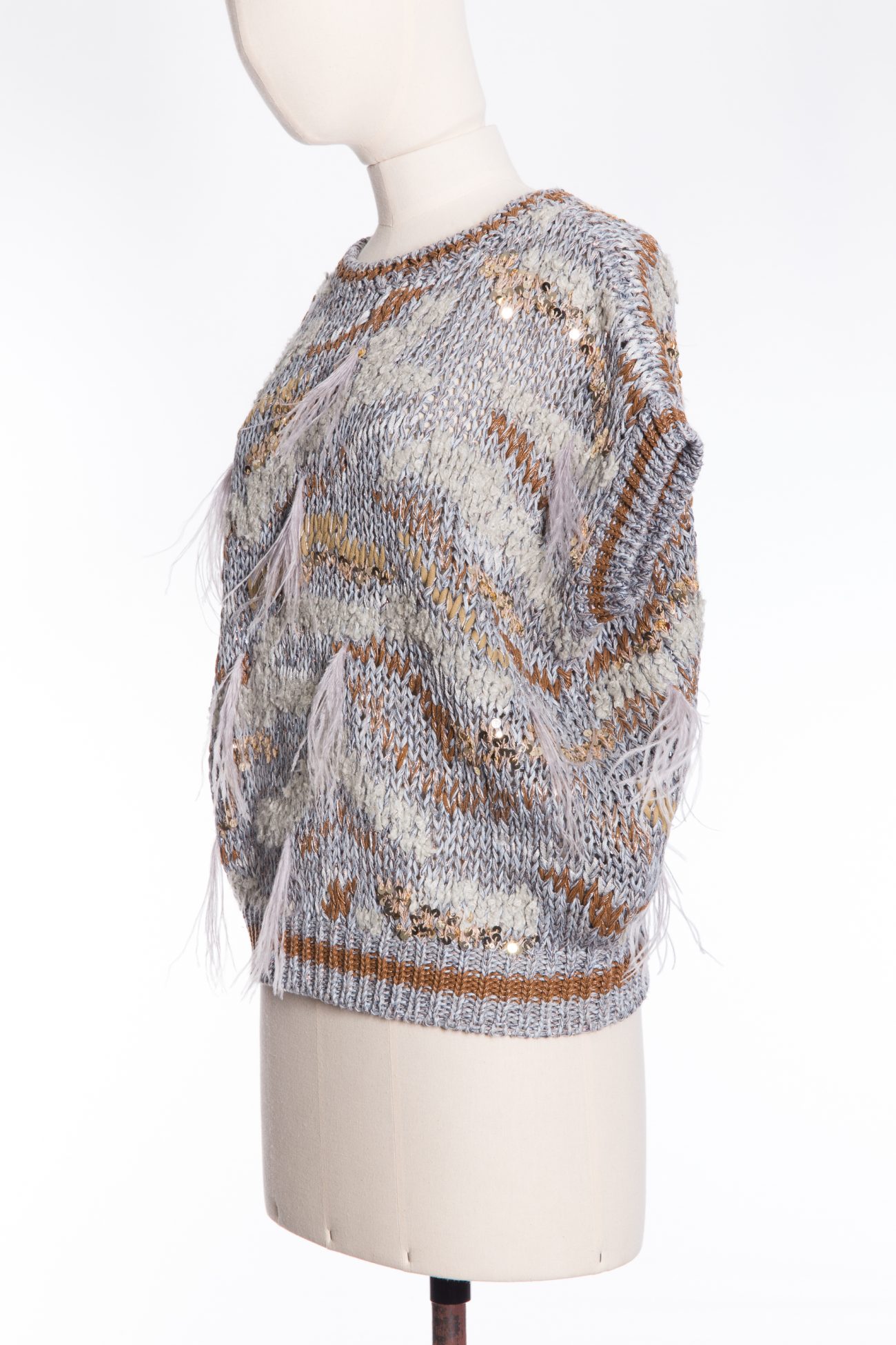 Brunello Cucinelli Feather and sequin-embellished metallic cotton-blend sweater