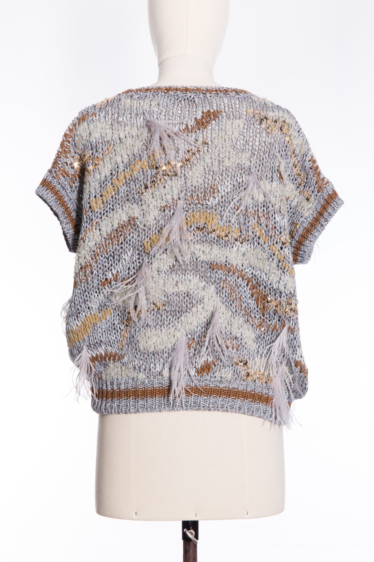 Brunello Cucinelli Feather and sequin-embellished metallic cotton-blend sweater