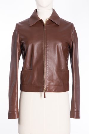 Agnona Exclusive leather jacket in chocolate for Harrods (London)