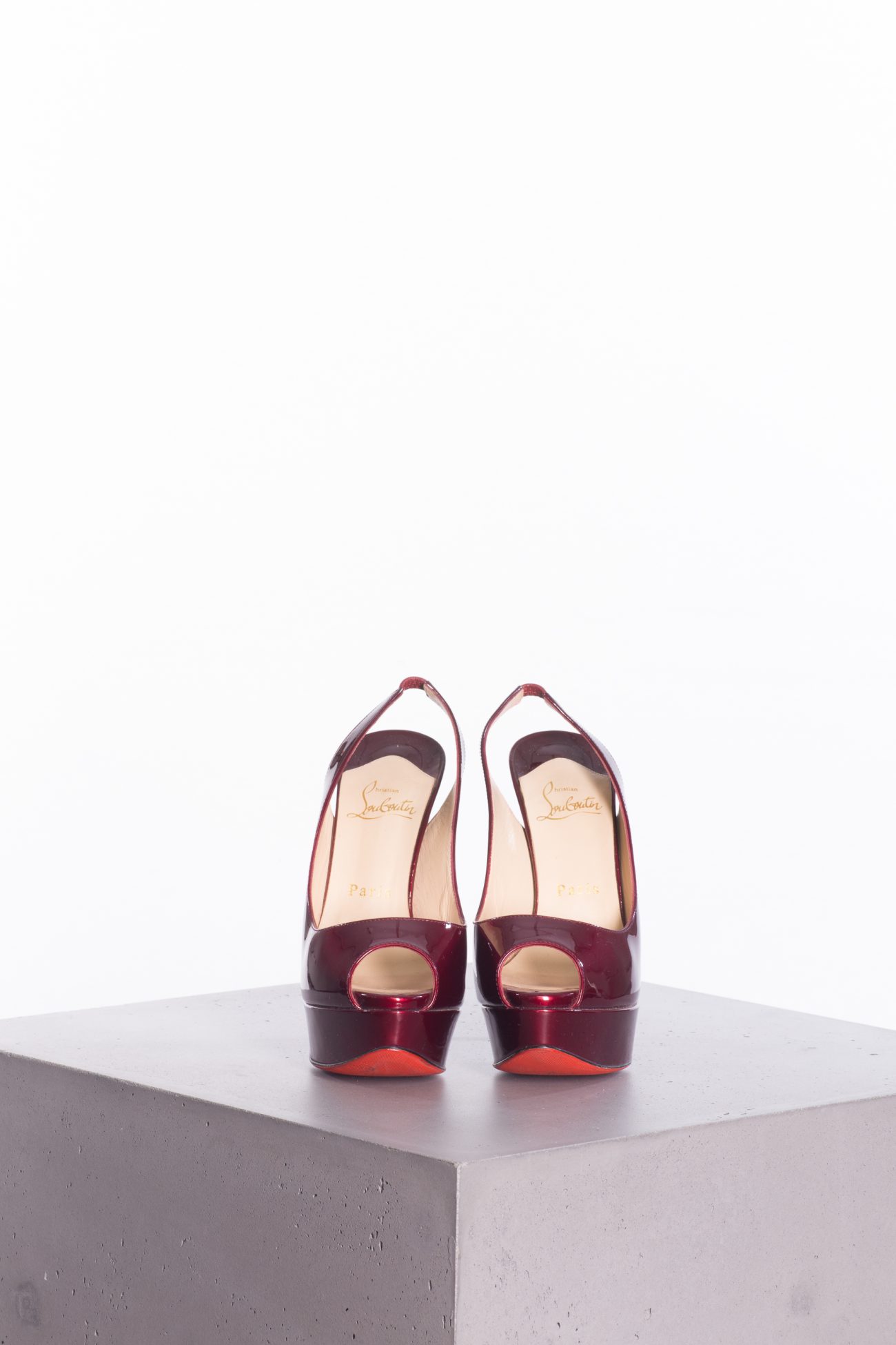 Christian Louboutin Burgundy patent leather Lady Peep toe slingback pumps