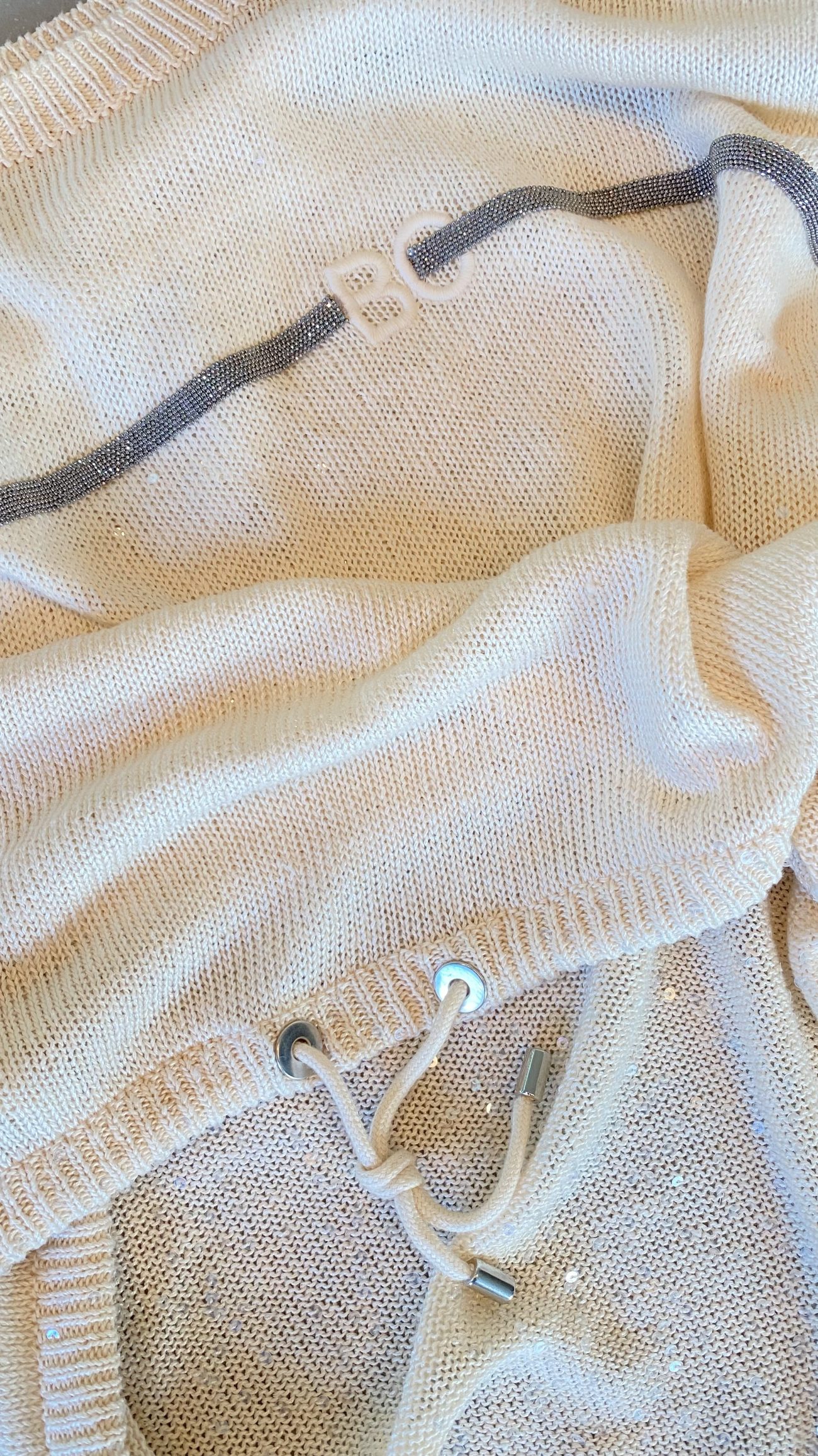 Brunello Cucinelli Linen round neck sweater with sequins and Monili beads