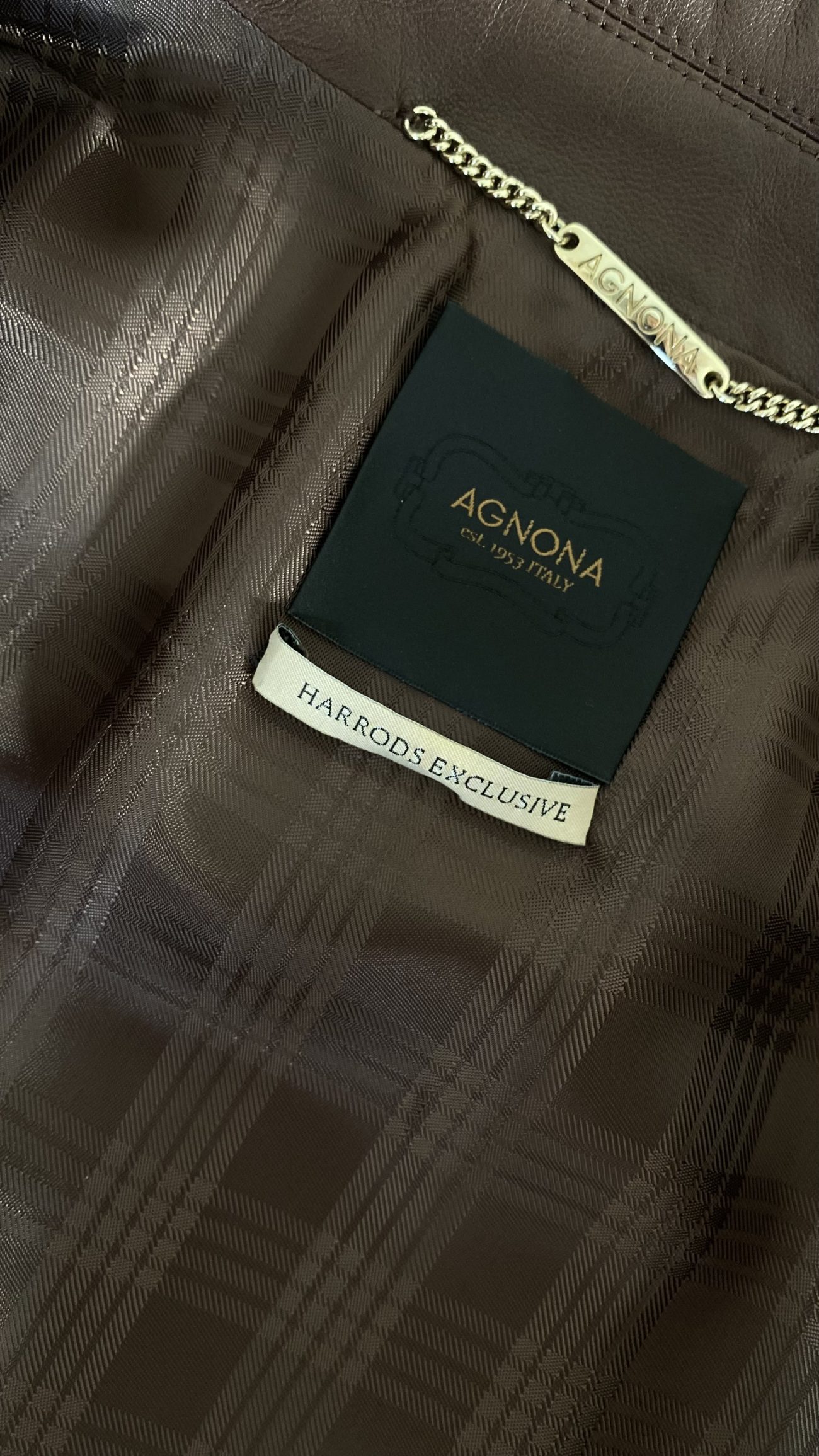 Agnona Exclusive leather jacket in chocolate for Harrods (London)