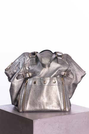 Yves Saint Laurent Calfskin Downtown tote in silver