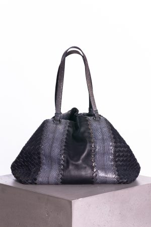 Bottega Veneta Navy blue intrecciato & snakeskin tote