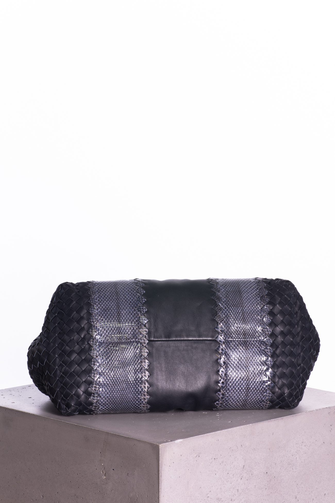 Bottega Veneta Navy blue intrecciato & snakeskin tote