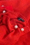 ChanelCC pearls red cashmere sweater