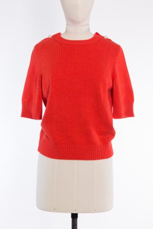 Chanel CC pearls red cashmere sweater