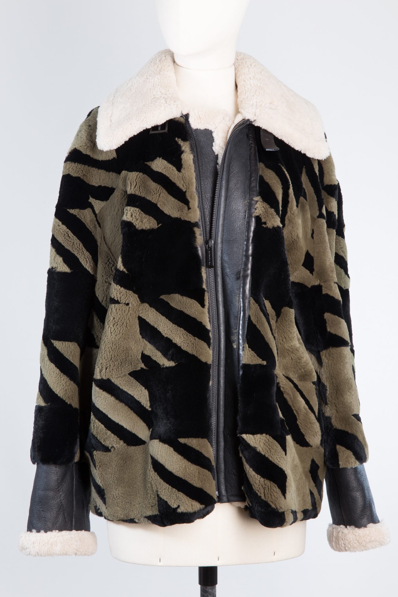 Barbara Bui Shearling and leather trimmed rabbit fur jacket