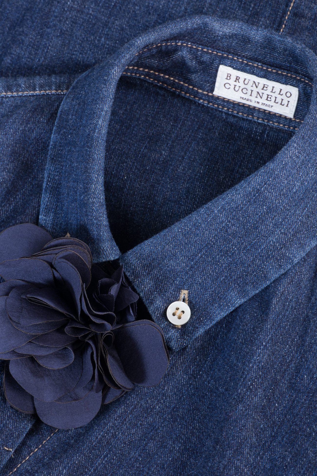 Brunello Cucinelli Denim shirt with detachable brooch