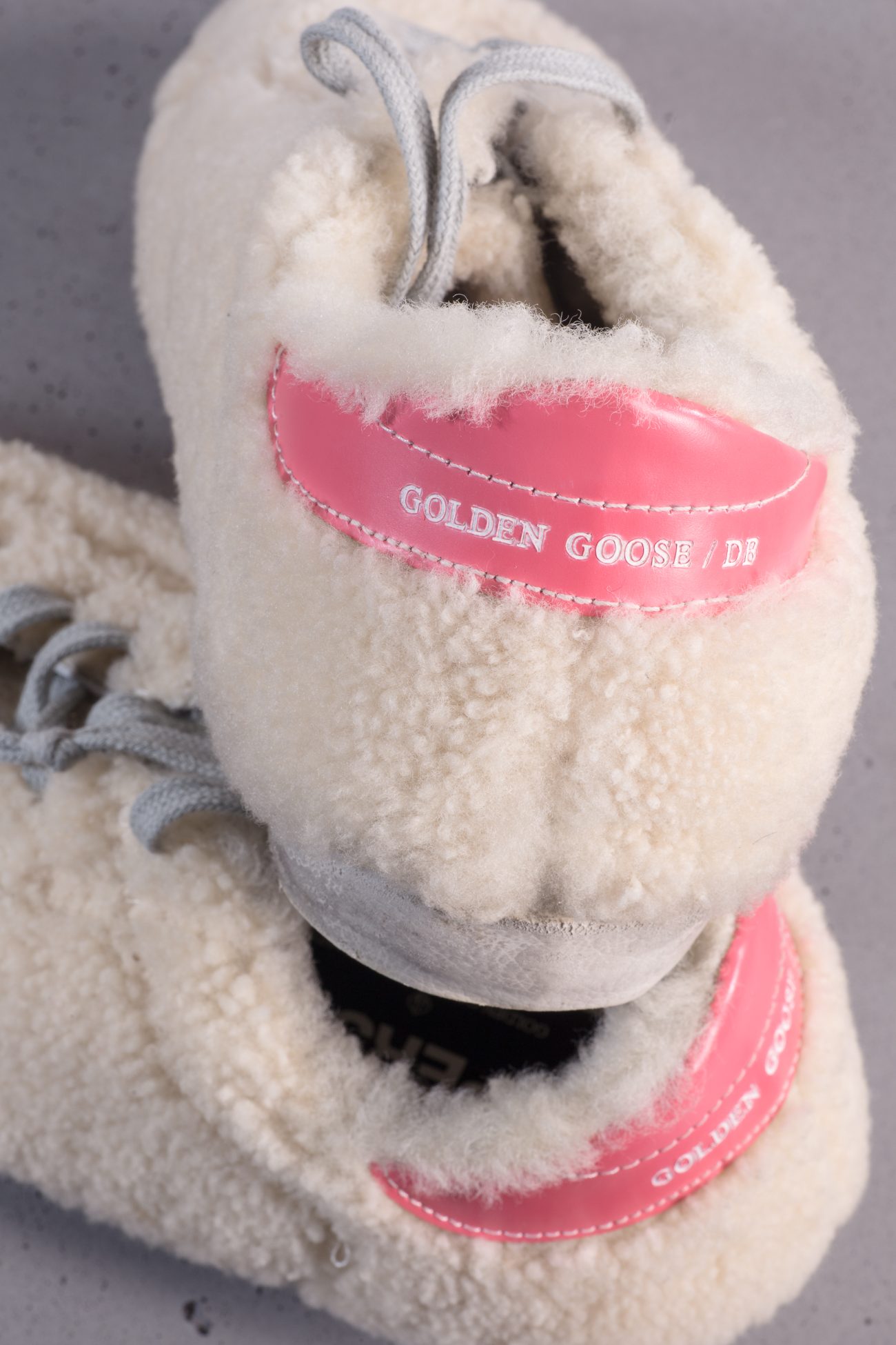 Golden Goose Super-star shearling lox top sneakers in beige/pink