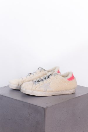 Golden Goose Super-star shearling lox top sneakers in beige/pink