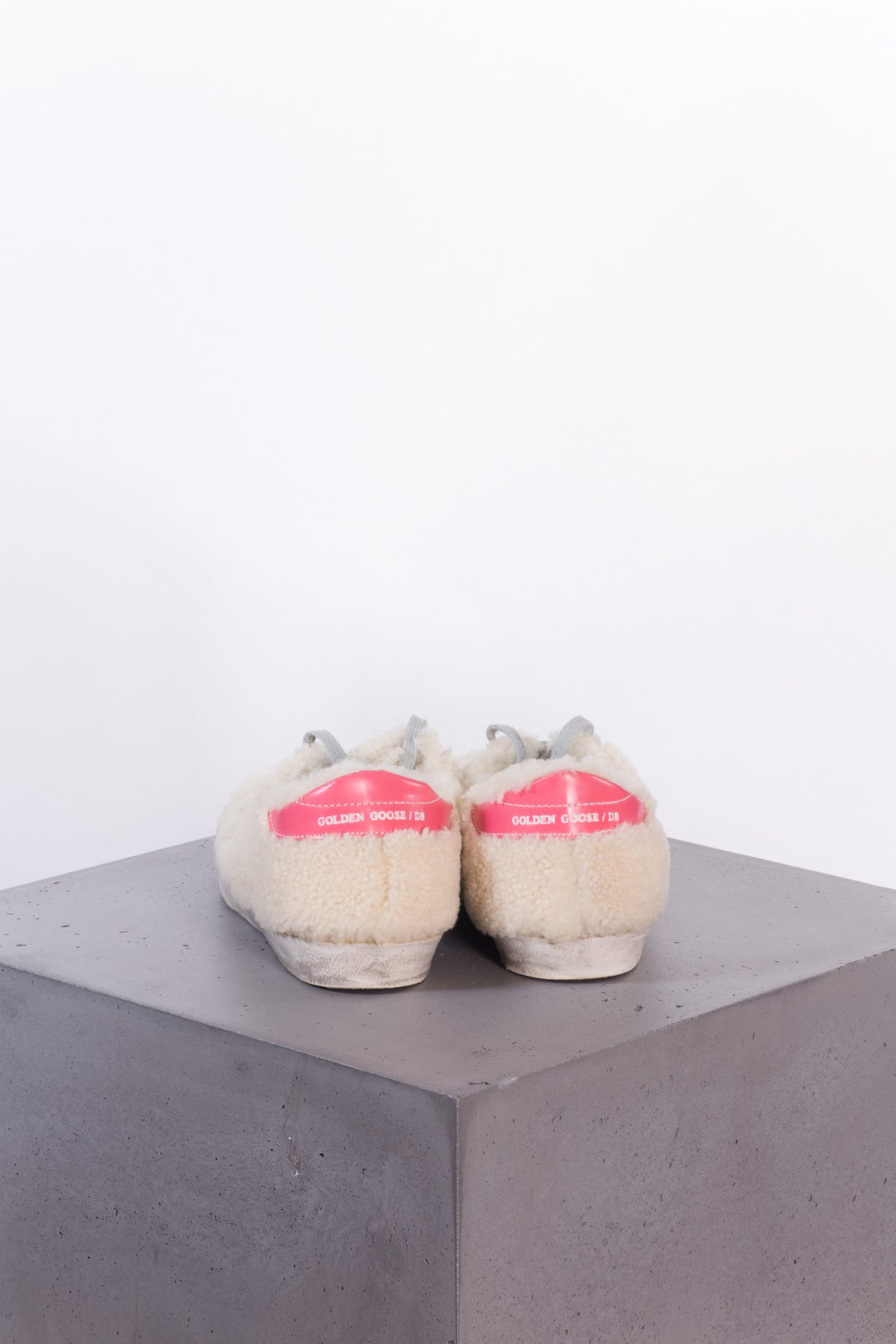 Golden Goose Super-star shearling lox top sneakers in beige/pink