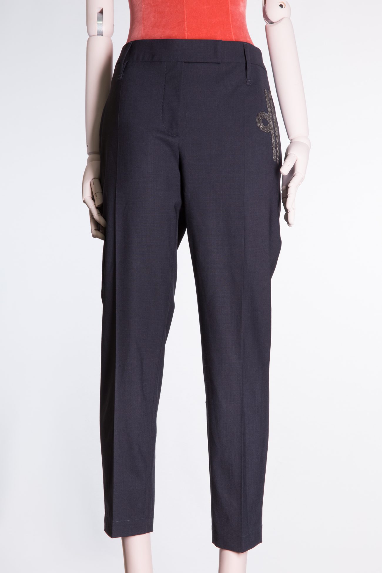 Brunello Cucinelli Pleated wool straight cigarette pants with Monili beads