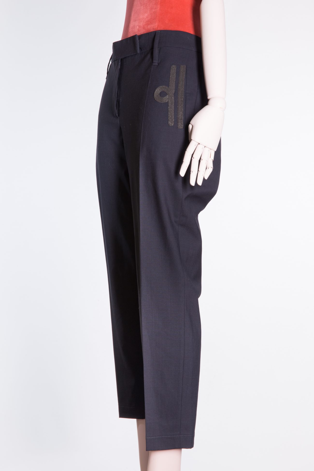 Brunello Cucinelli Pleated wool straight cigarette pants with Monili beads