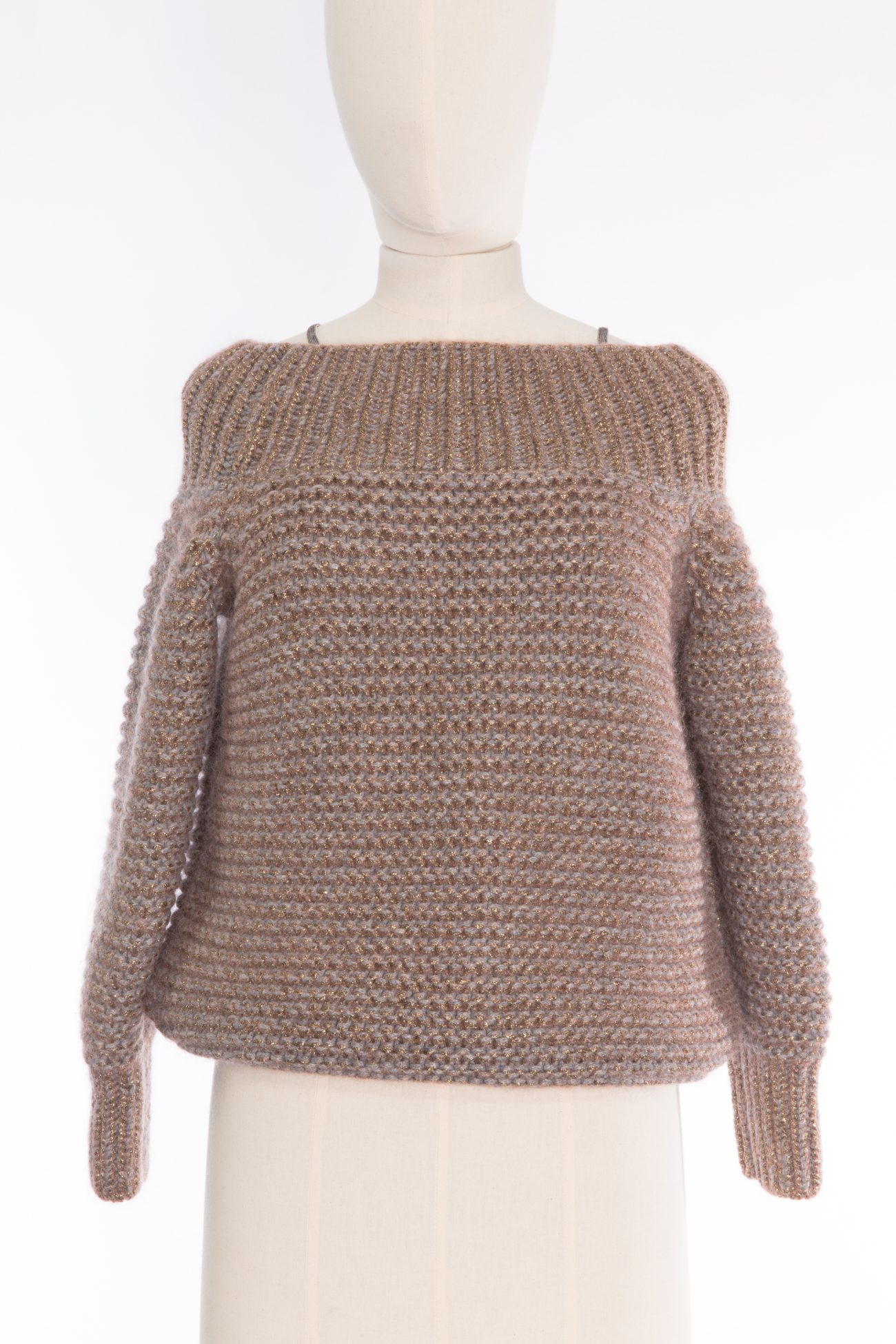 Fabiana Filippi Cashmere and mohair sweater with Monili beads shoulder straps