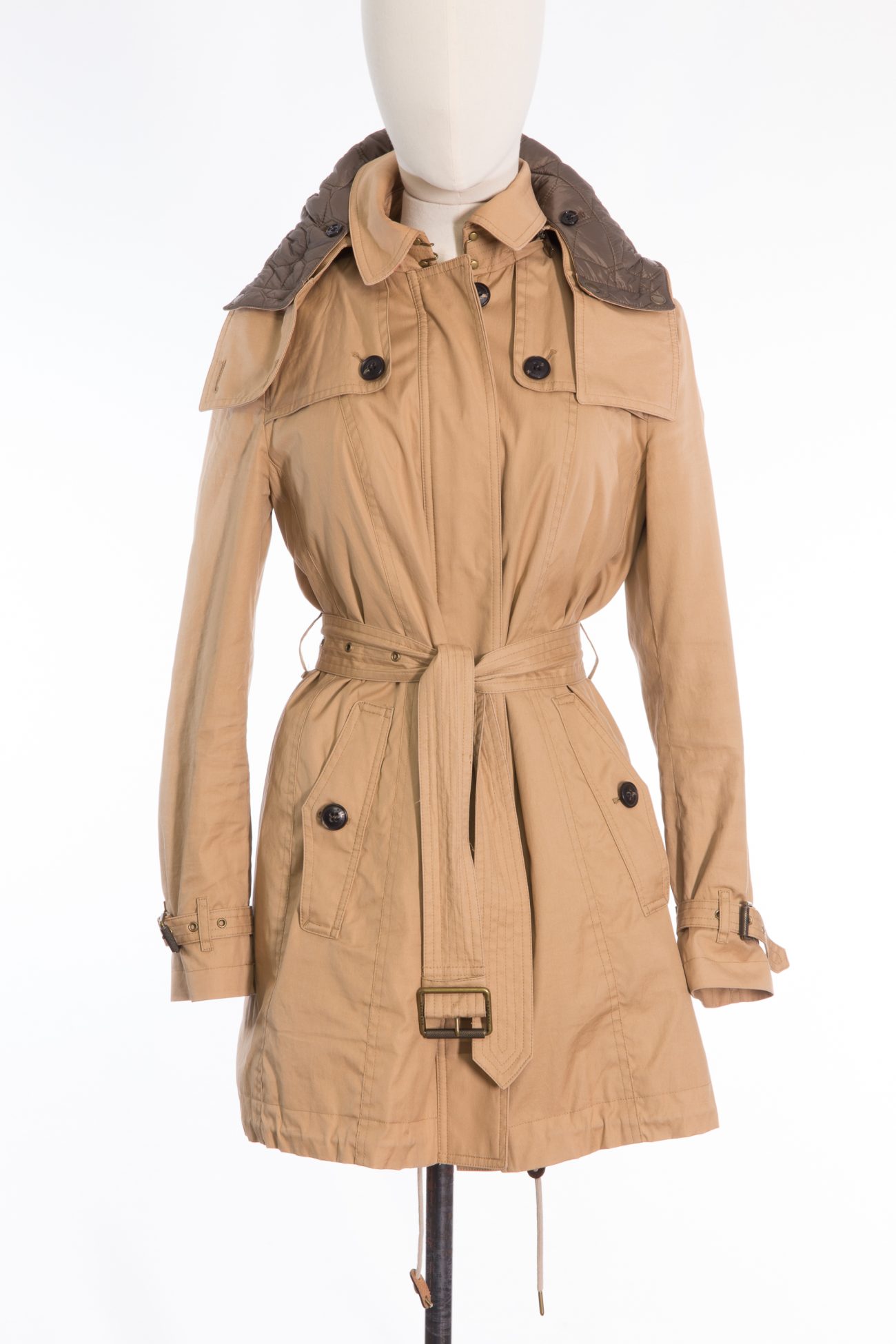 Burberry Camel cotton detachable hood ans vest trench coat